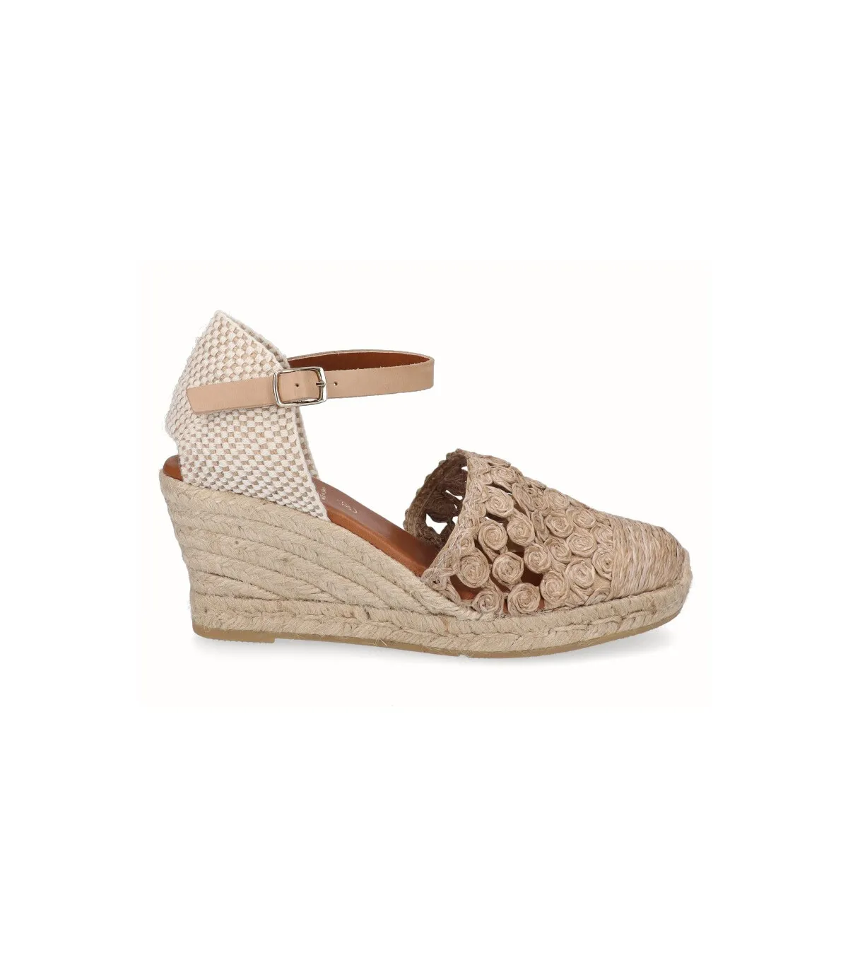Alpargata con cuña en rafia camel