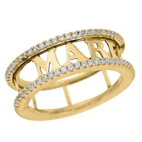 Anillos personalizados de plata bañado en oro con nombres