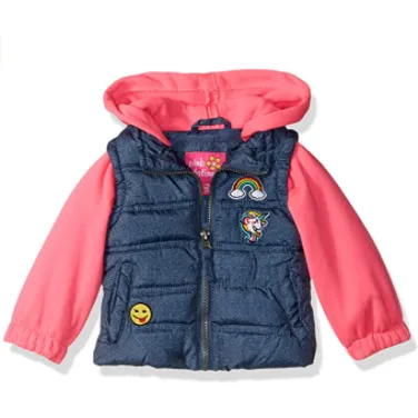 BABYGIRLS PATCH VEST WITH FLEECE HOOD AND SLEEVES