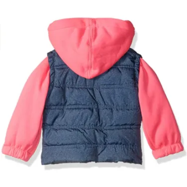 BABYGIRLS PATCH VEST WITH FLEECE HOOD AND SLEEVES