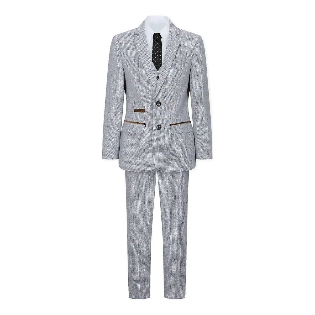 Boys 3 Piece Cream Tweed Check Vintage Retro Suit