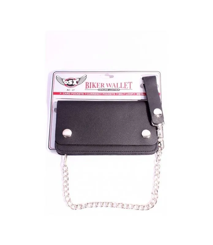 CARTERA MOTO PIEL MEDIANA CON CADENA OSX AC27  MOTORISTA  BIKER  CUSTOM