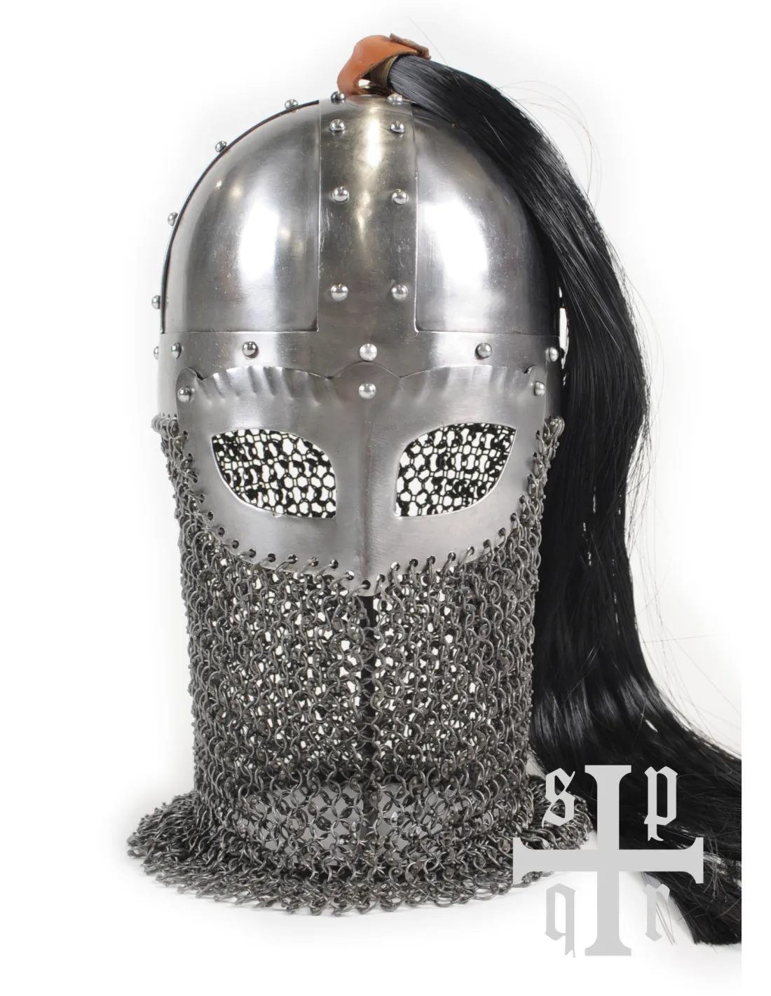 Casco Vikingo funcional con antifaz, verdugo y cabello incorporado, Reacondicionado