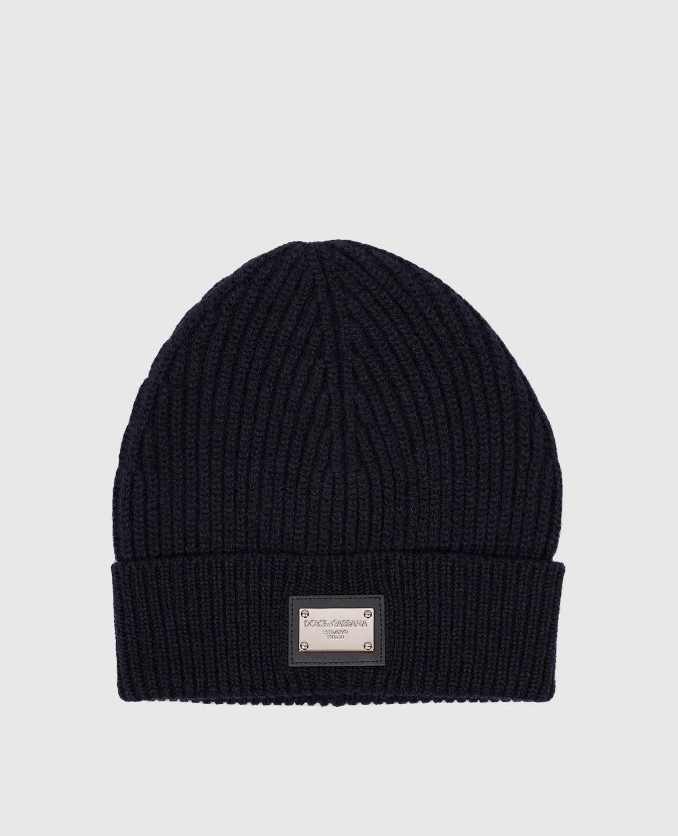 Dolce&Gabbana Blue wool and cashmere cap with logo patch