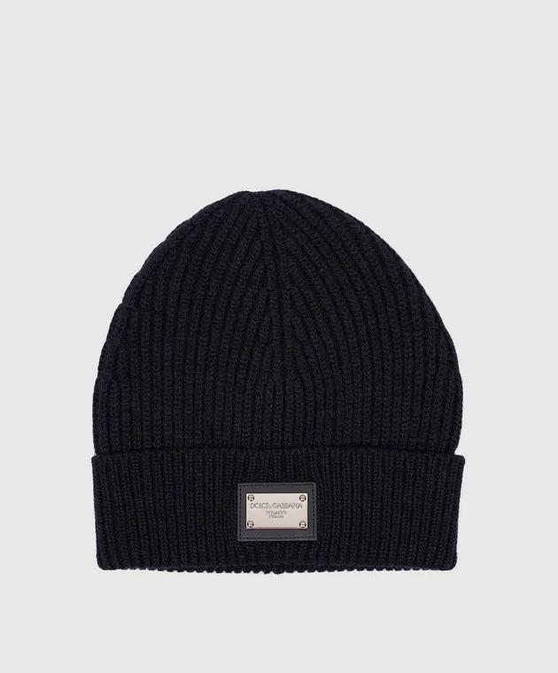 Dolce&Gabbana Blue wool and cashmere cap with logo patch