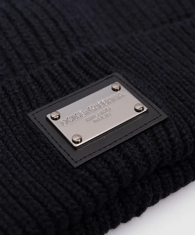 Dolce&Gabbana Blue wool and cashmere cap with logo patch