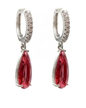 PENDIENTES MUJER ROSAS Y PLATEADOS BONITA LAGRIMA Y ARO CIRCONITAS