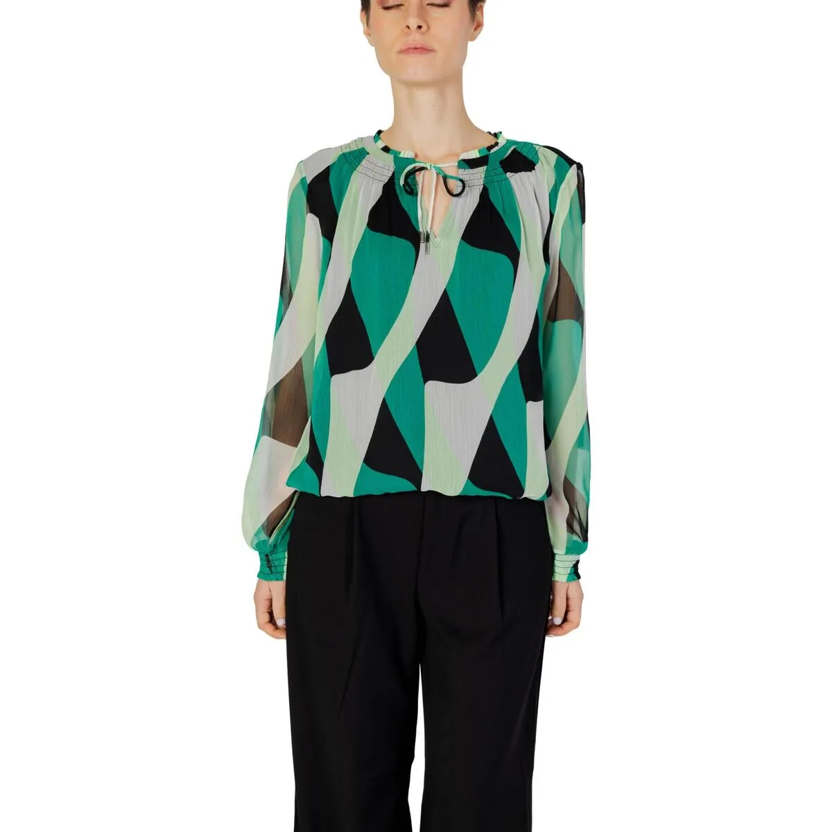 Printed chiffonblouse w smok d 344445