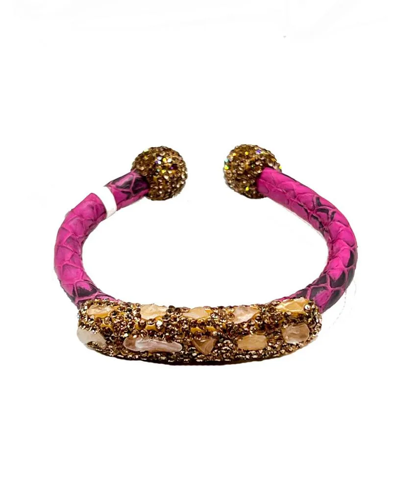 PULSERAS FUCSIAS ORIGINALES EN PIEL DE SERPIENTE Y PEDRERIA