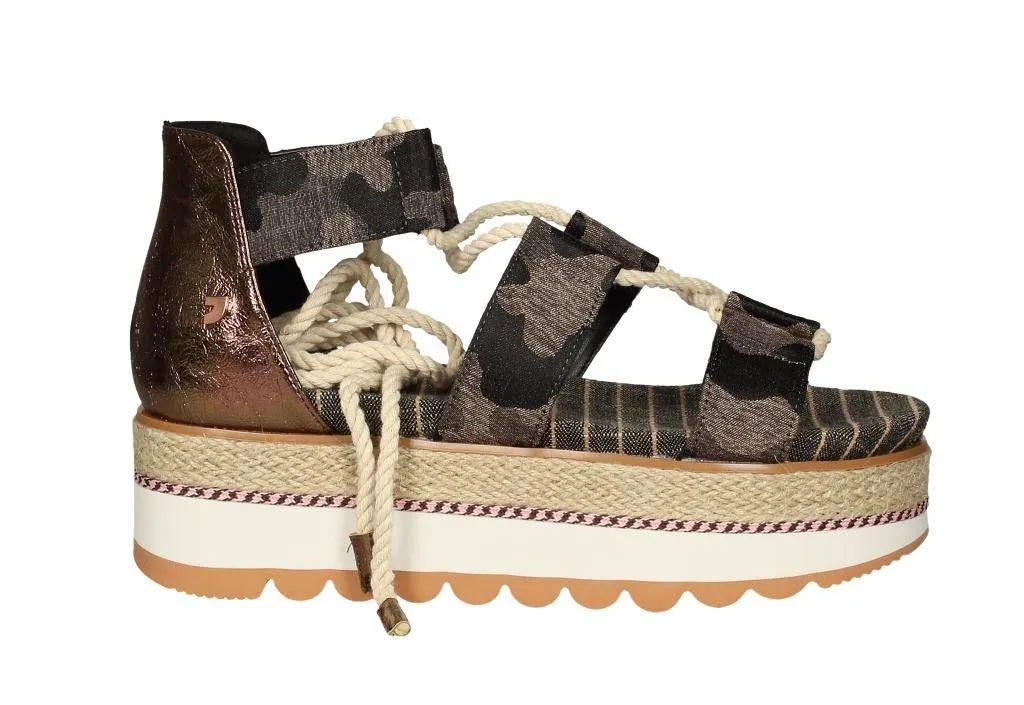 Sandalia Camuflaje Talon Piel Metal Banda Yute Doble Piso