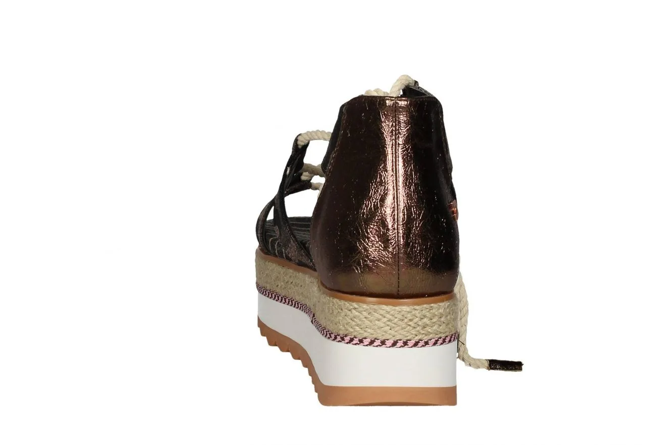 Sandalia Camuflaje Talon Piel Metal Banda Yute Doble Piso