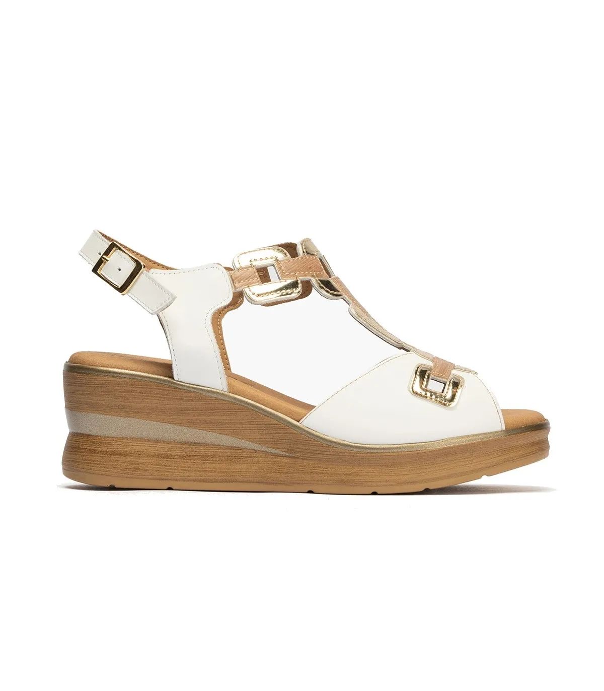 Sandalia con cuña para mujer en piel blanca