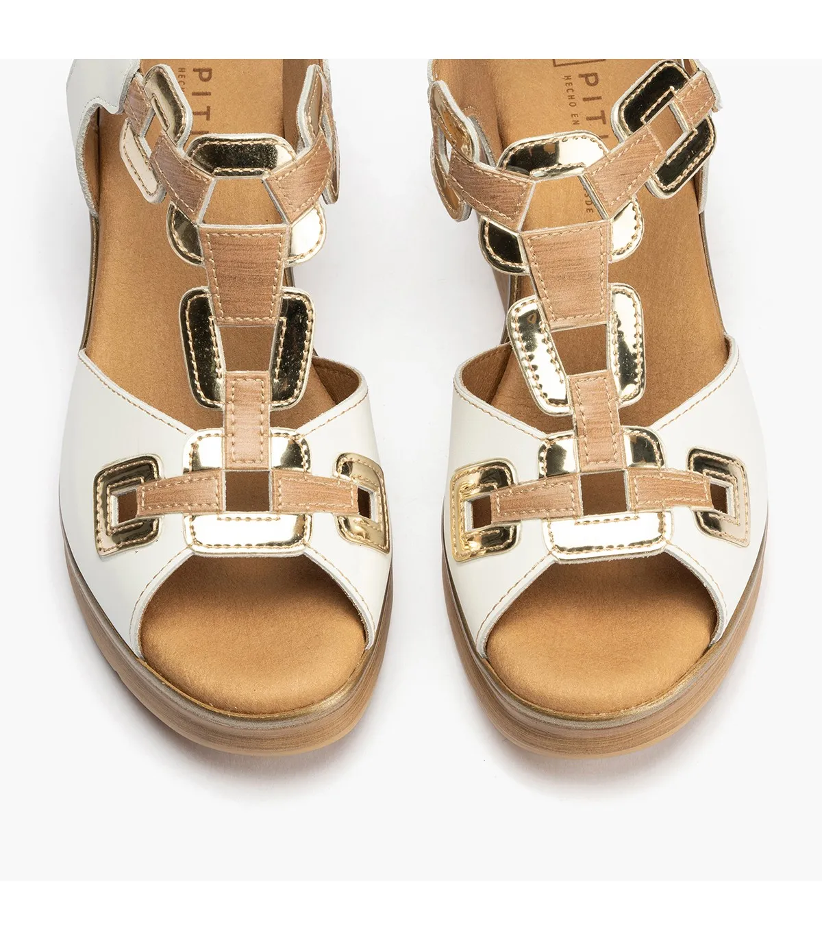 Sandalia con cuña para mujer en piel blanca