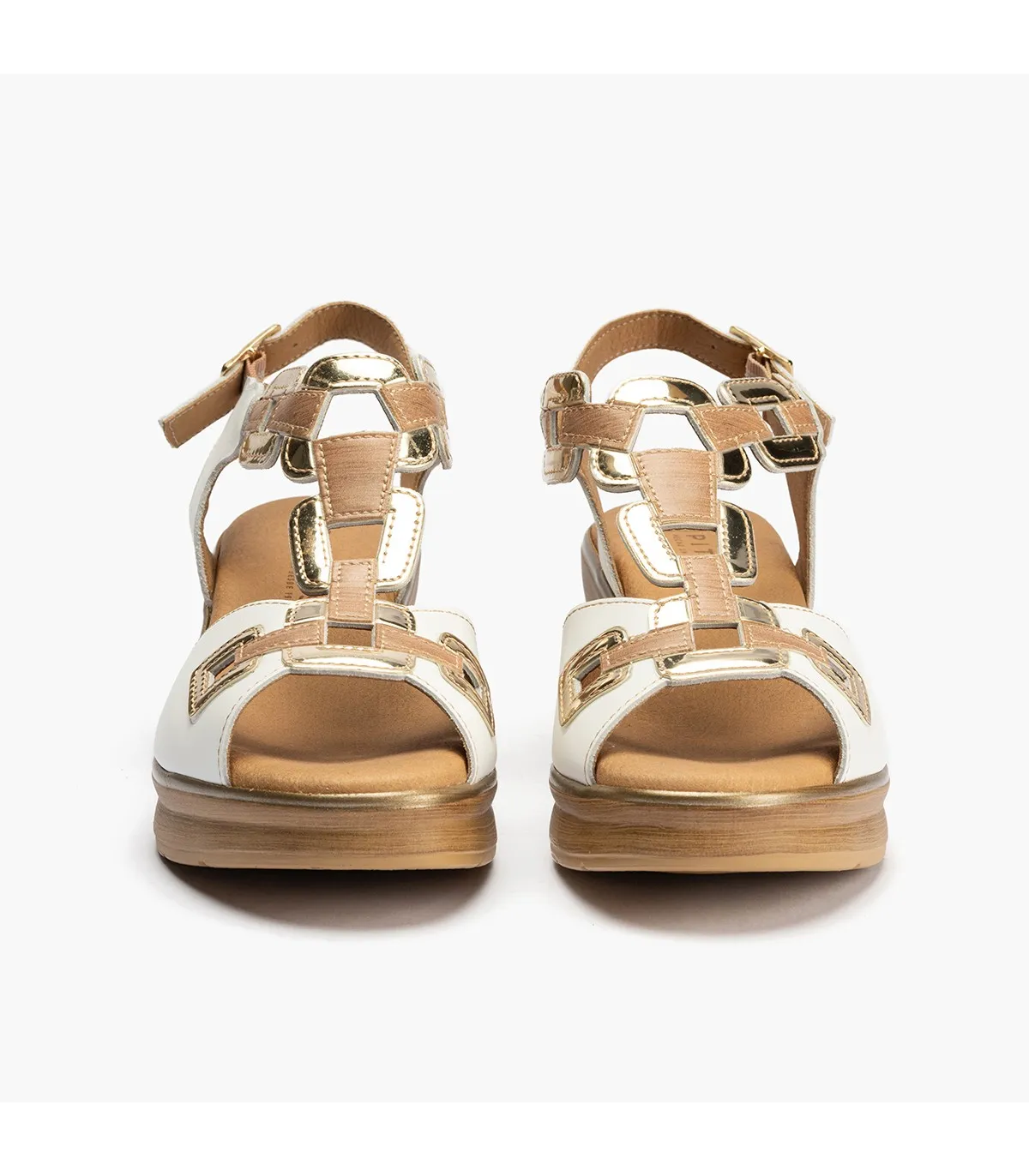 Sandalia con cuña para mujer en piel blanca
