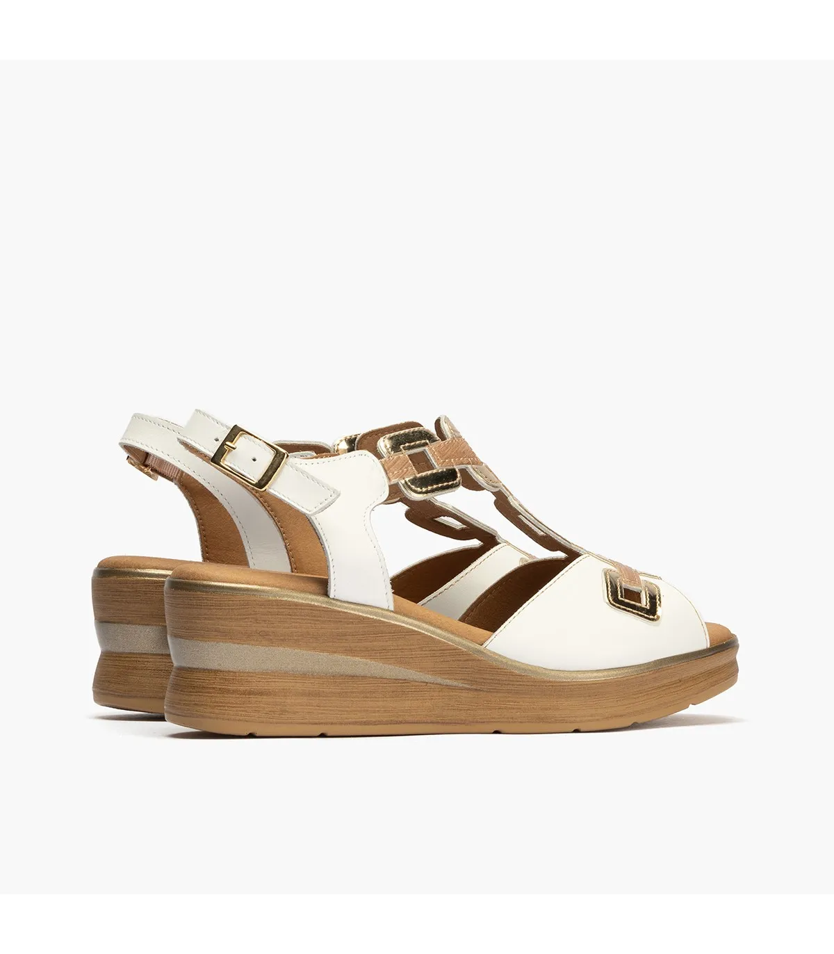 Sandalia con cuña para mujer en piel blanca