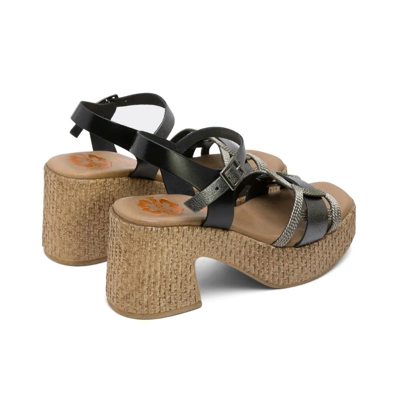 SANDALIA TACON PIEL Y TEXTIL NEGRO PLOMO JANA