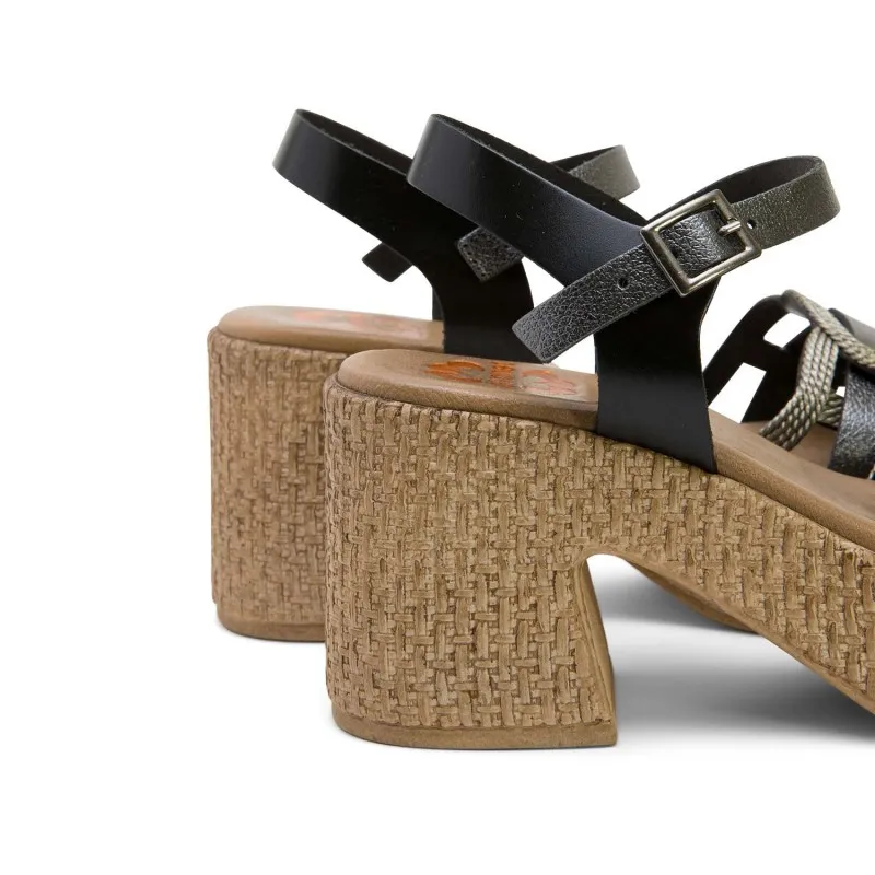 SANDALIA TACON PIEL Y TEXTIL NEGRO PLOMO JANA
