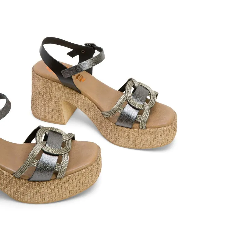 SANDALIA TACON PIEL Y TEXTIL NEGRO PLOMO JANA