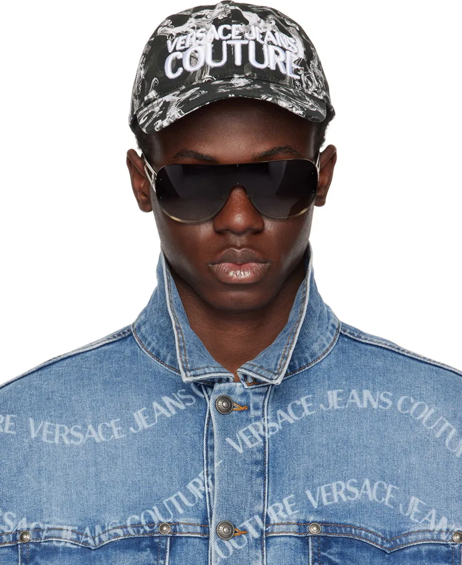 Versace Couture Black & White Watercolor Couture Baseball Cap